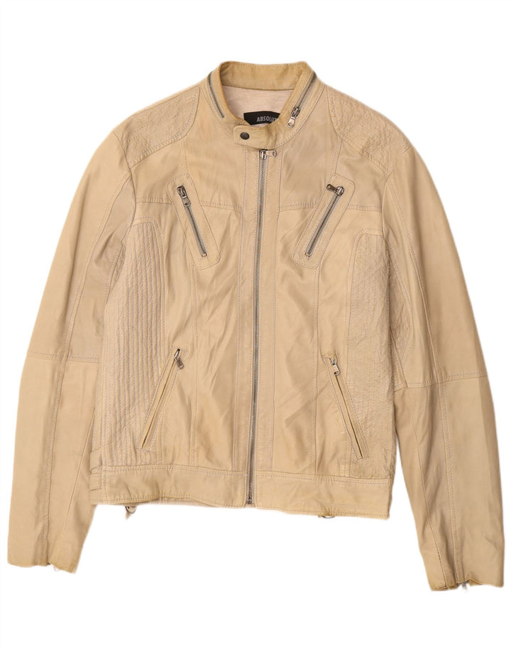 Vintage Womens Leather Jacket UK 16 Large Beige Leather