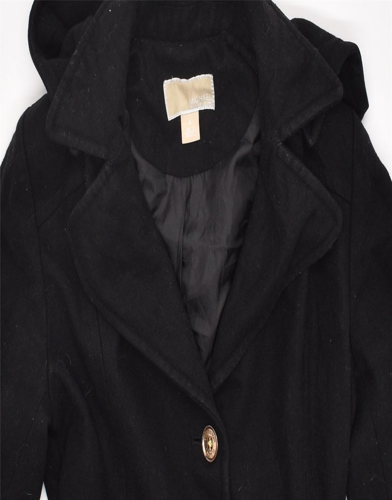 MICHAEL KORS Womens Hooded Overcoat US 4 Small Black Polyester | Vintage | Thrift | Second-Hand | Used Clothing | Messina Hembry 