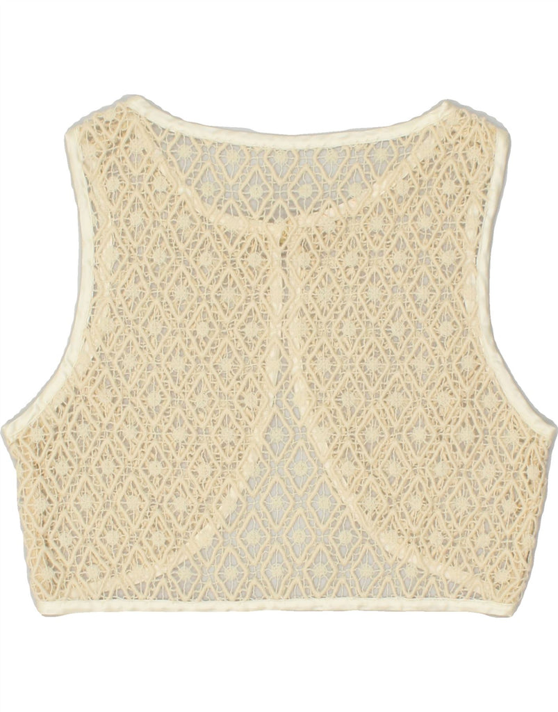 VINTAGE Womens Sleeveless Crochet Crop Top UK 12 Medium Beige | Vintage Vintage | Thrift | Second-Hand Vintage | Used Clothing | Messina Hembry 