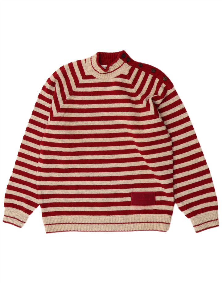 Trussardi Mens Regular Fit Button Neck Jumper Sweater Medium Red Striped