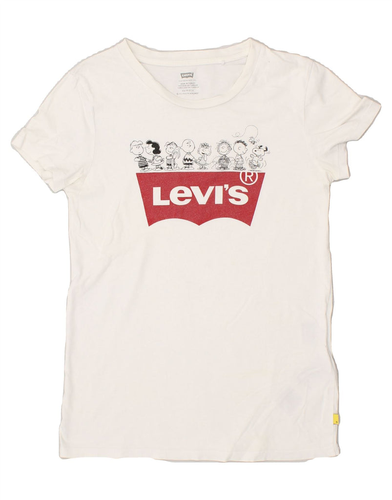 LEVI'S Womens Graphic T-Shirt Top UK 6 XS White Cotton | Vintage Levi's | Thrift | Second-Hand Levi's | Used Clothing | Messina Hembry 