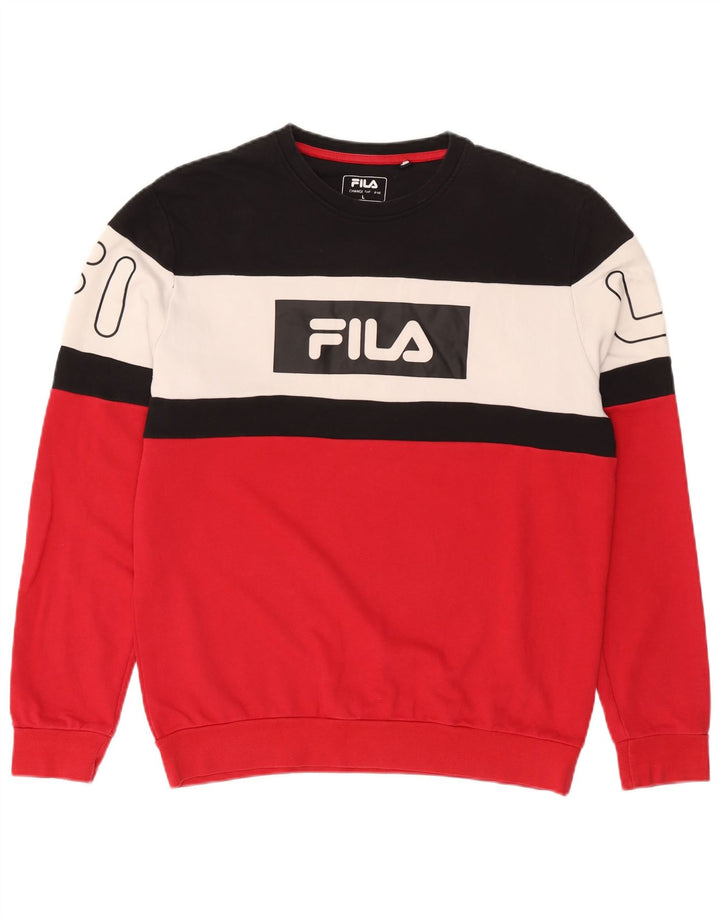 Fila Mens Graphic Sweatshirt Jumper Large Red Colourblock Cotton