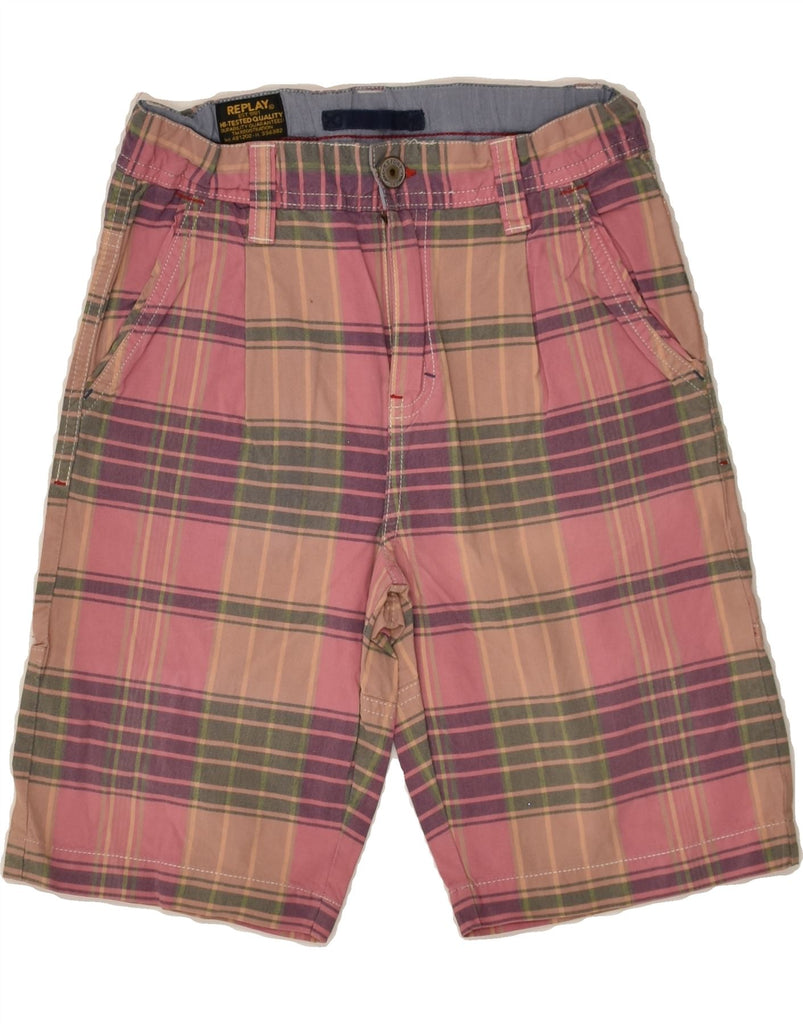 REPLAY Boys Chino Shorts 5-6 Years W24 Pink Check Cotton | Vintage Replay | Thrift | Second-Hand Replay | Used Clothing | Messina Hembry 