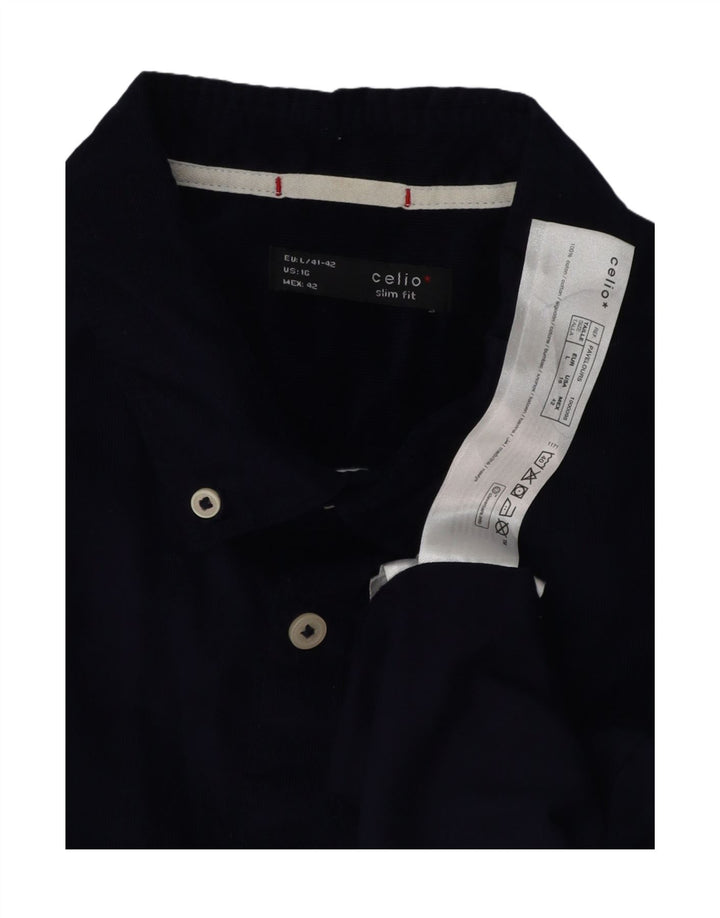 CELIO Mens Slim Fit Shirt Size 16 41/42 Large Navy Blue Cotton