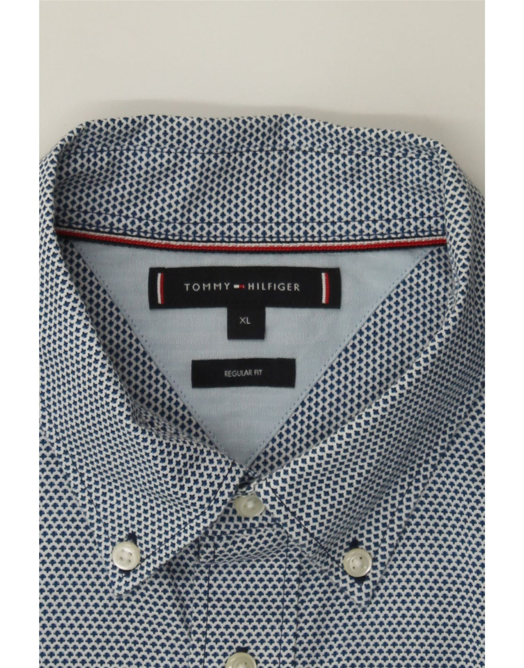 TOMMY HILFIGER Mens Regular Fit Shirt XL Navy Blue Spotted Cotton Vintage Tommy Hilfiger and Second-Hand Tommy Hilfiger from Messina Hembry 