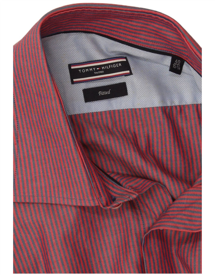 Tommy Hilfiger Mens Tailored Shirt Size 40 15 3/4 Medium Red Pinstripe