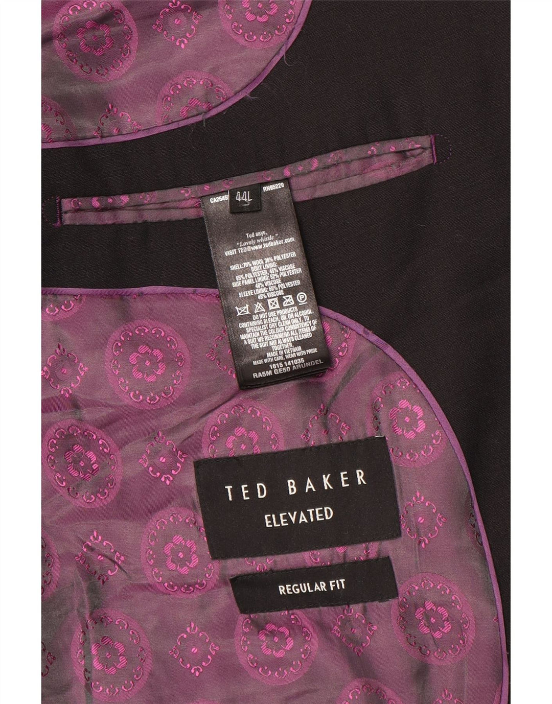 Ted Baker Mens Long 2 Button Regular Fit Blazer Jacket UK 44 2XL Black Wool