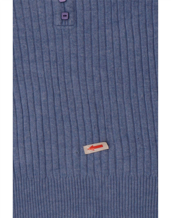 Marks & Spencer Womens Short Sleeve V-Neck Jumper Sweater UK 12 Medium Blue