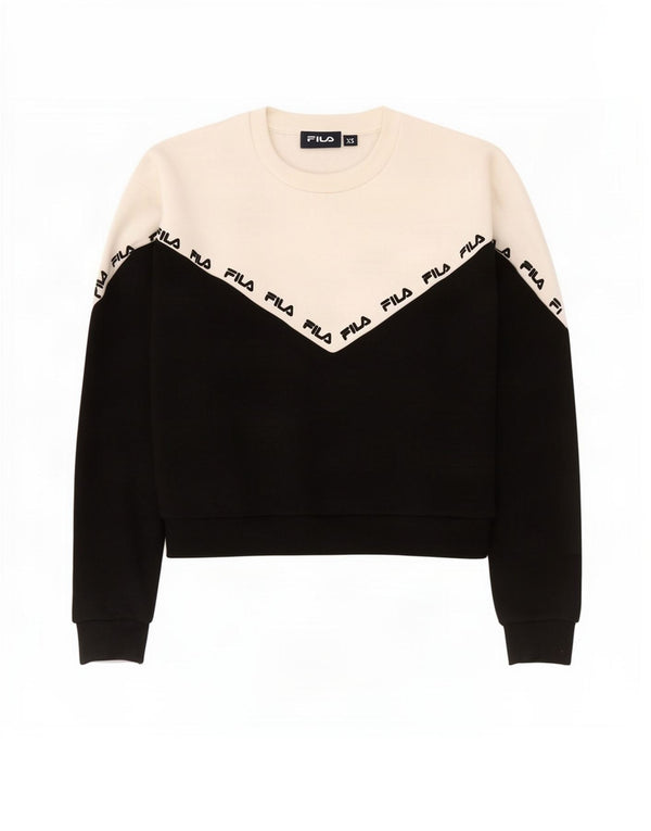 Fila Womens Oversized Crop Sweatshirt Jumper UK 6 XS Black Colourblock