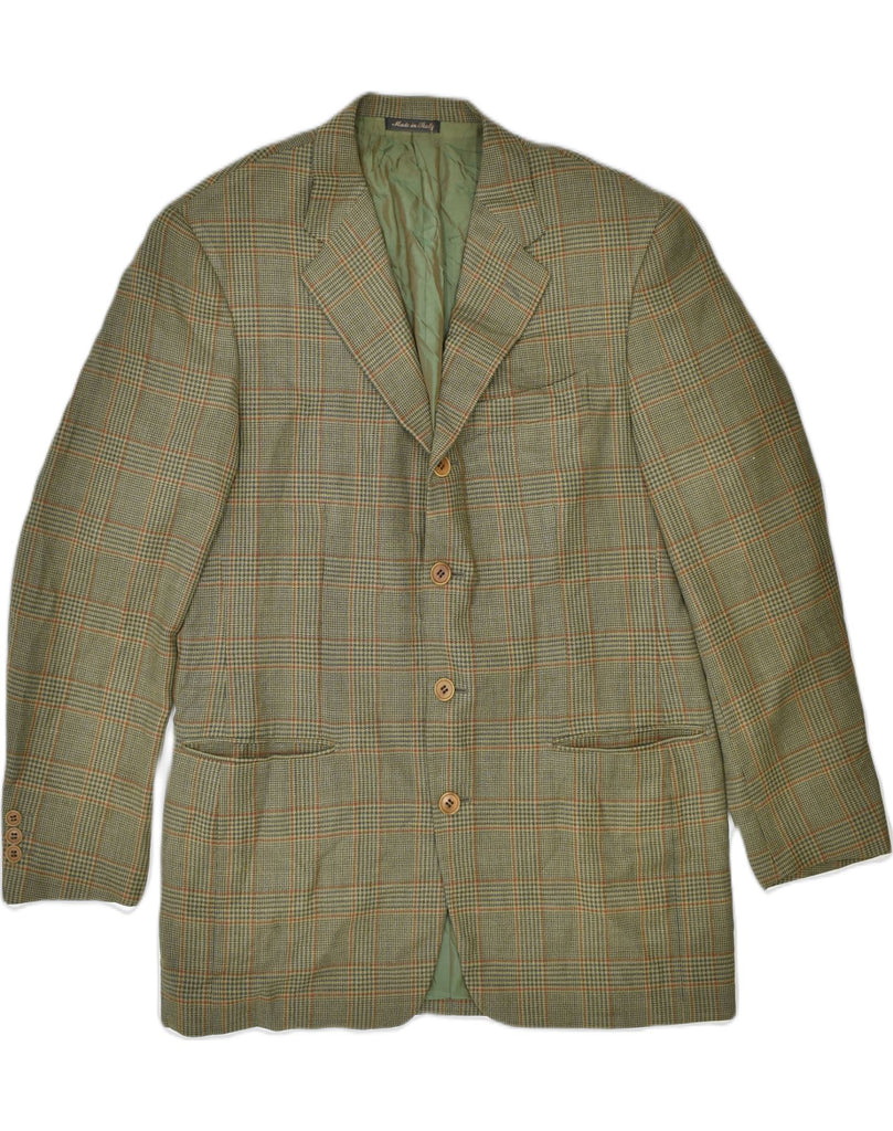 PAL ZILERI Mens 3/4 Sleeve Blazer Jacket IT 50 Large Green Houndstooth | Vintage Pal Zileri | Thrift | Second-Hand Pal Zileri | Used Clothing | Messina Hembry 