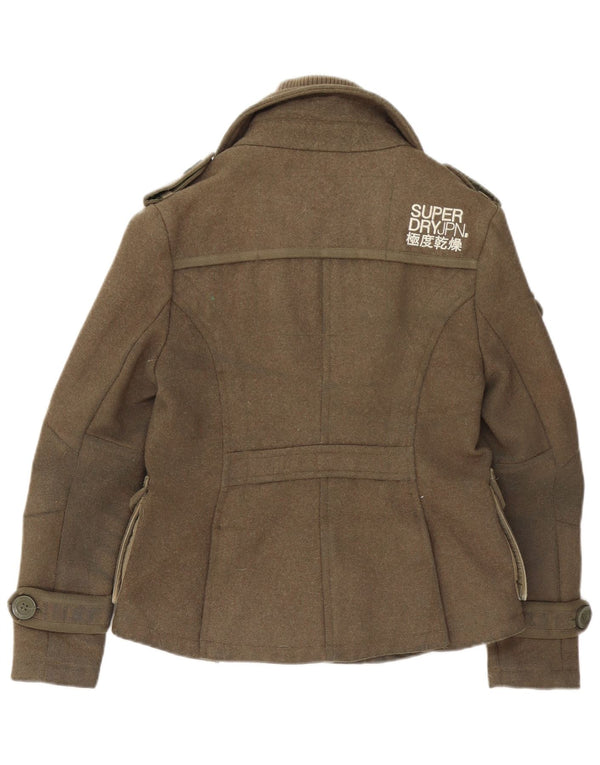 Superdry Womens Military Jacket UK 10 Small Khaki Wool