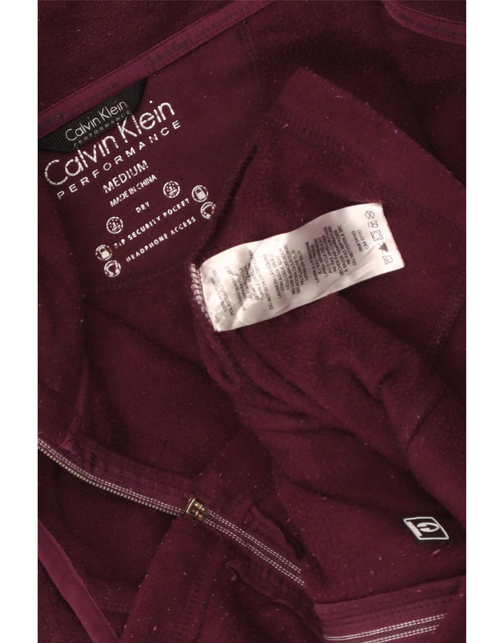 CALVIN KLEIN Womens Graphic Fleece Gilet UK 12 Medium Burgundy Polyester