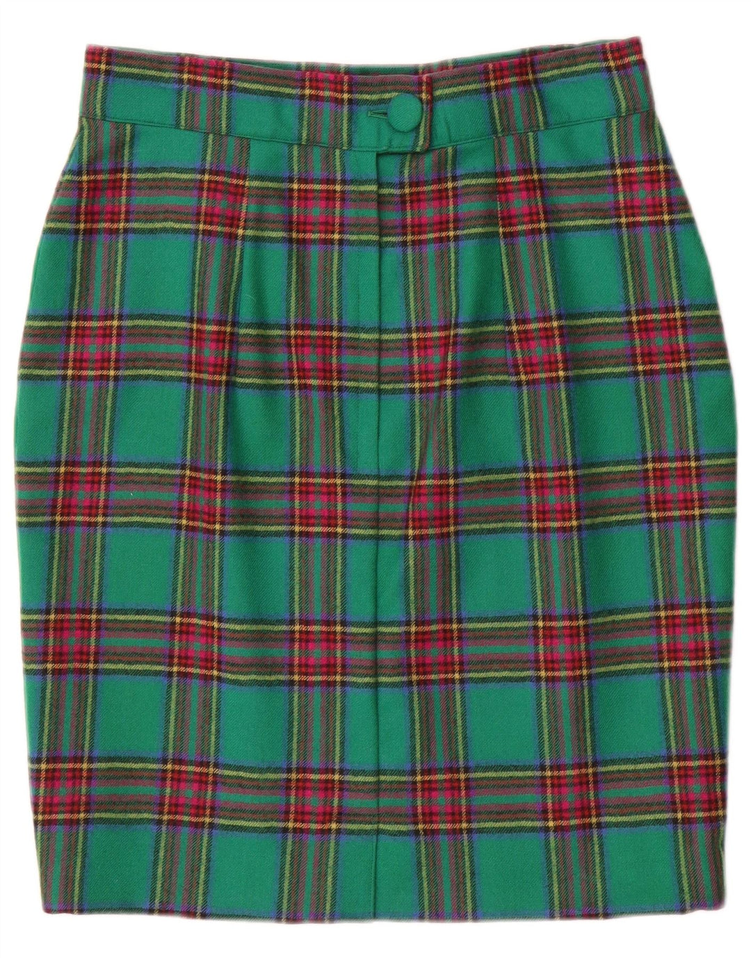 Vintage Womens Pencil Skirt W28 Medium Green Plaid
