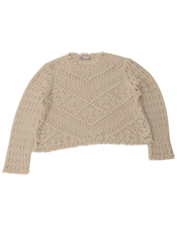 Zara Womens Oversized Crop Crew Neck Jumper Sweater UK 10 Small White