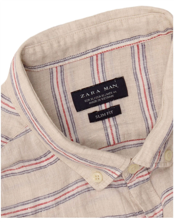 Zara Mens Slim Fit Shirt XL Grey Striped