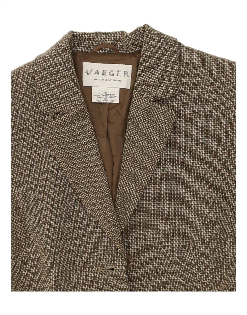 JAEGER Womens 3 Button Blazer Jacket UK 14 Large  Brown Check Cotton | Vintage Jaeger | Thrift | Second-Hand Jaeger | Used Clothing | Messina Hembry 