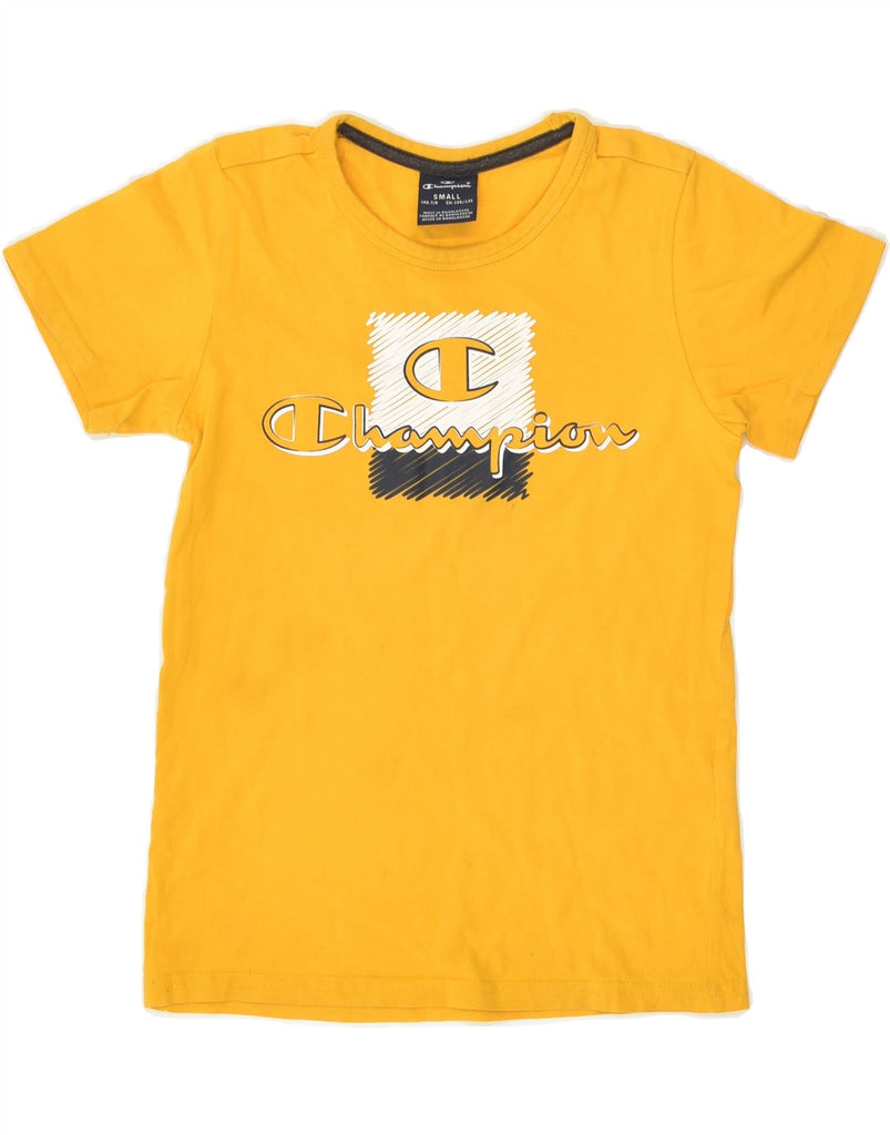 CHAMPION Boys Graphic T-Shirt Top 7-8 Years Small Yellow Cotton | Vintage Champion | Thrift | Second-Hand Champion | Used Clothing | Messina Hembry 