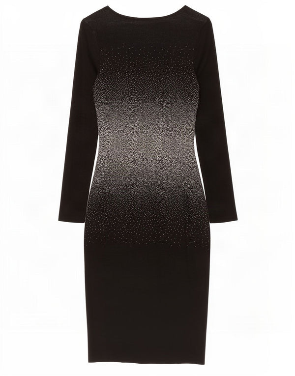 Oasis Womens Long Sleeve Bodycon Dress UK 10 Small Black Flecked Cotton