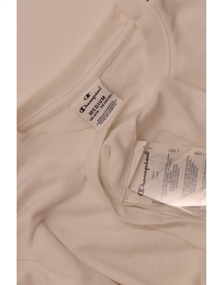 Champion Boys Graphic Top Long Sleeve 9-10 Years Medium White Cotton