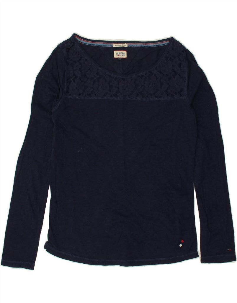 TOMMY HILFIGER Womens Top Long Sleeve UK 10 Small Navy Blue Floral Cotton Vintage Tommy Hilfiger and Second-Hand Tommy Hilfiger from Messina Hembry 