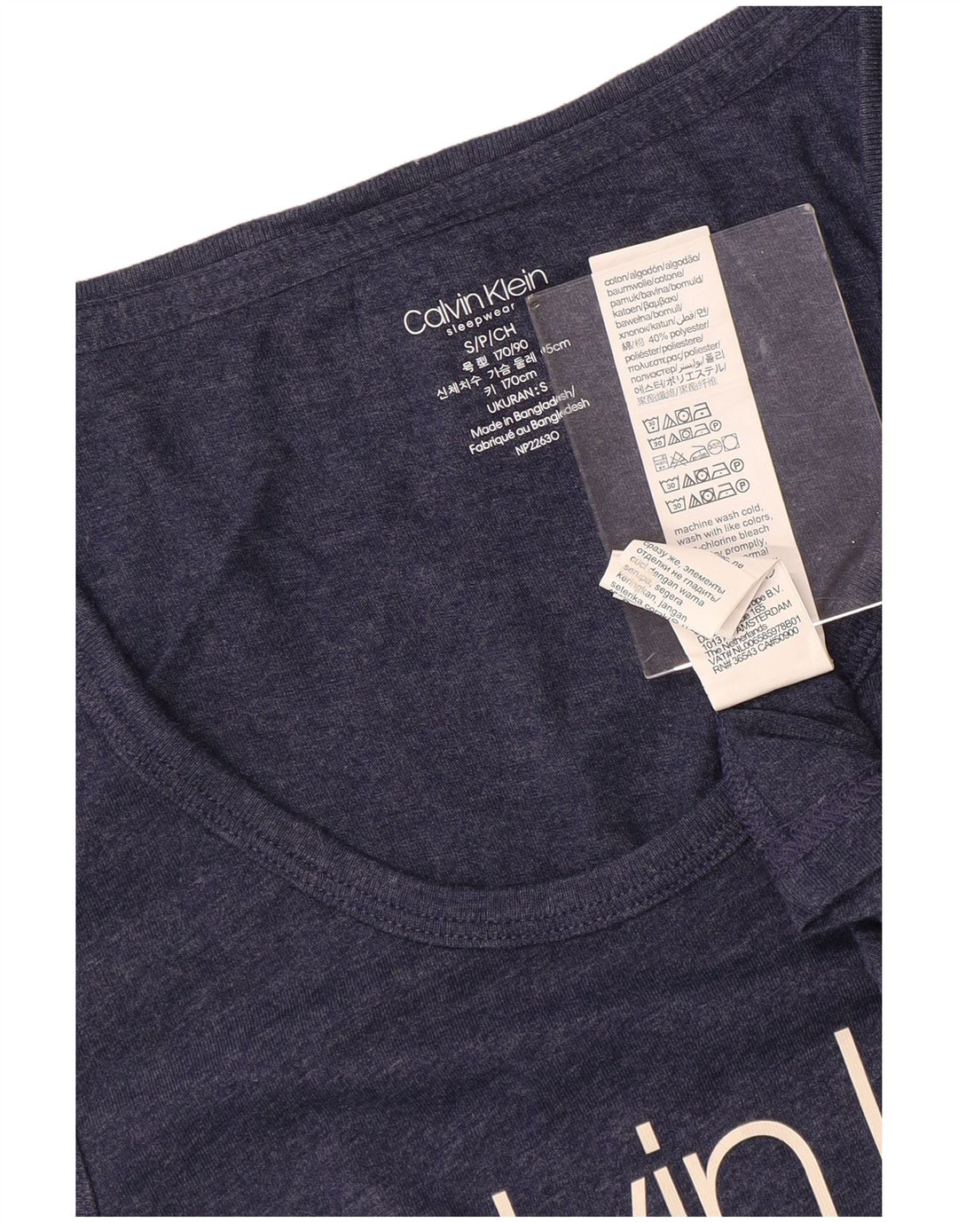 CALVIN KLEIN Mens Graphic Vest Top Small Navy Blue Cotton