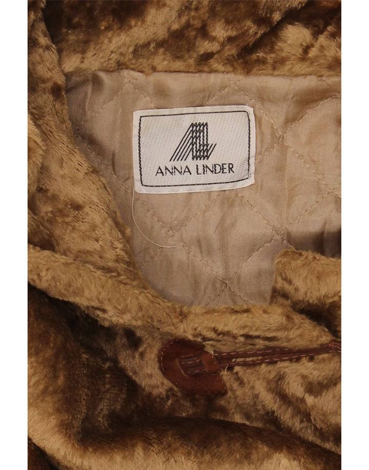 ANNA LINDER Womens Oversized Hooded Faux Fur Duffle Coat EU 36 Small Brown Vintage Anna Linder and Second-Hand Anna Linder from Messina Hembry 