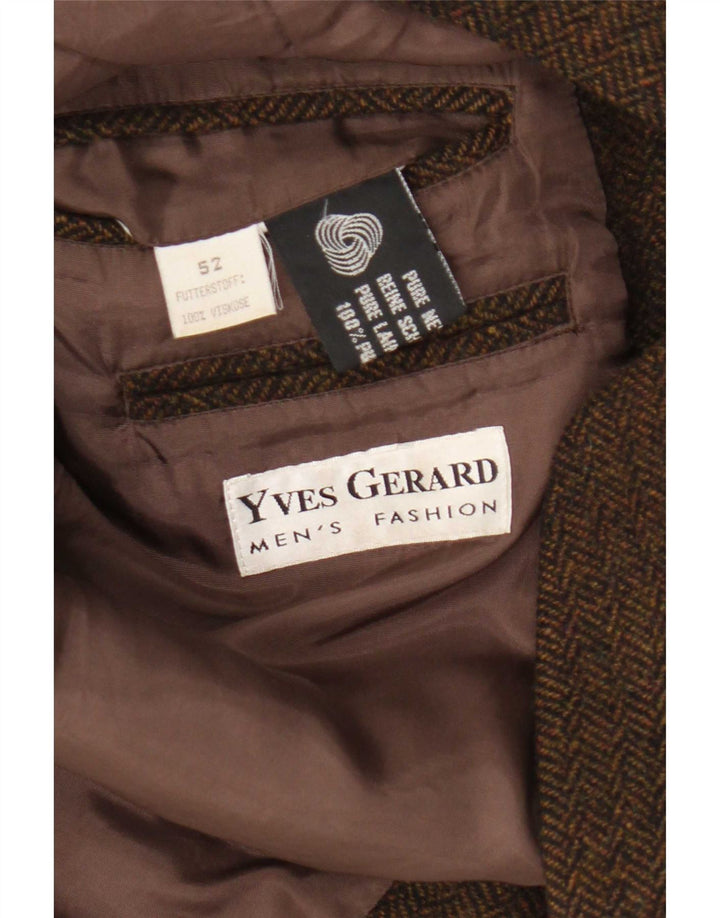 Yves Gerard Mens 2 Button Blazer Jacket IT 52 XL Brown Herringbone New Wool