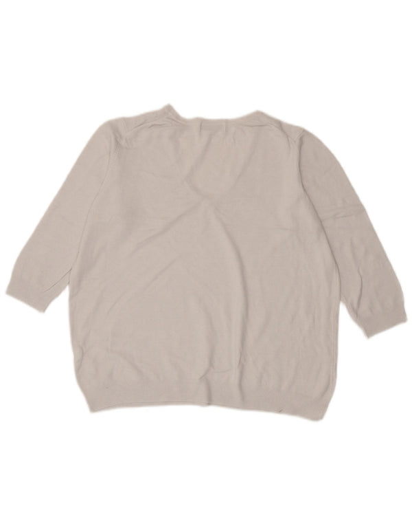 Marks & Spencer Womens 3/4 Sleeve V-Neck Jumper Sweater UK 14 Medium White
