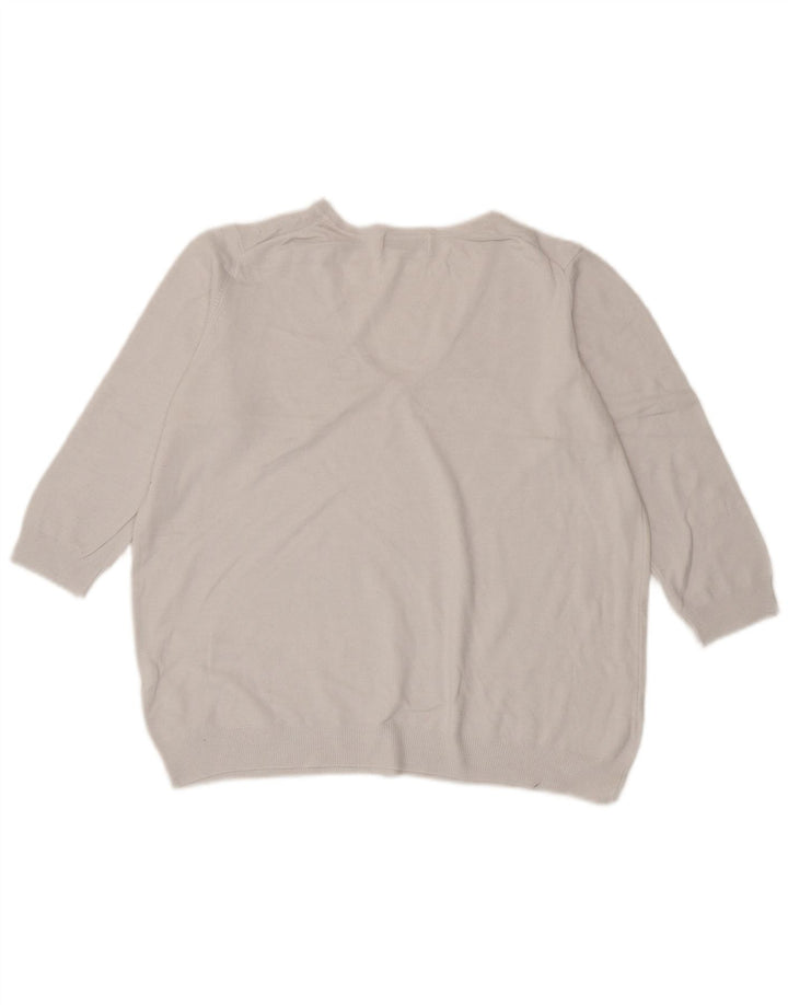 Marks & Spencer Womens 3/4 Sleeve V-Neck Jumper Sweater UK 14 Medium White