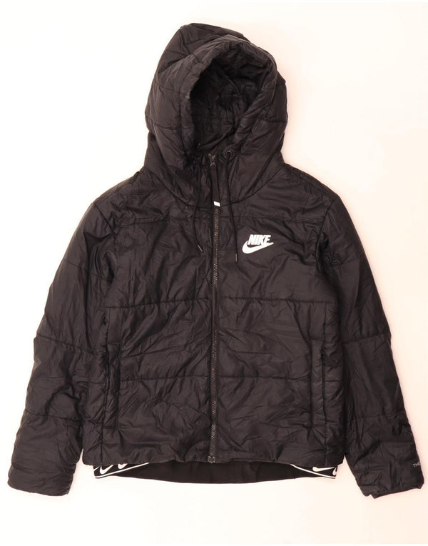 Nike Womens Therma-Fit Graphic Hooded Padded Jacket UK 14 Medium Black