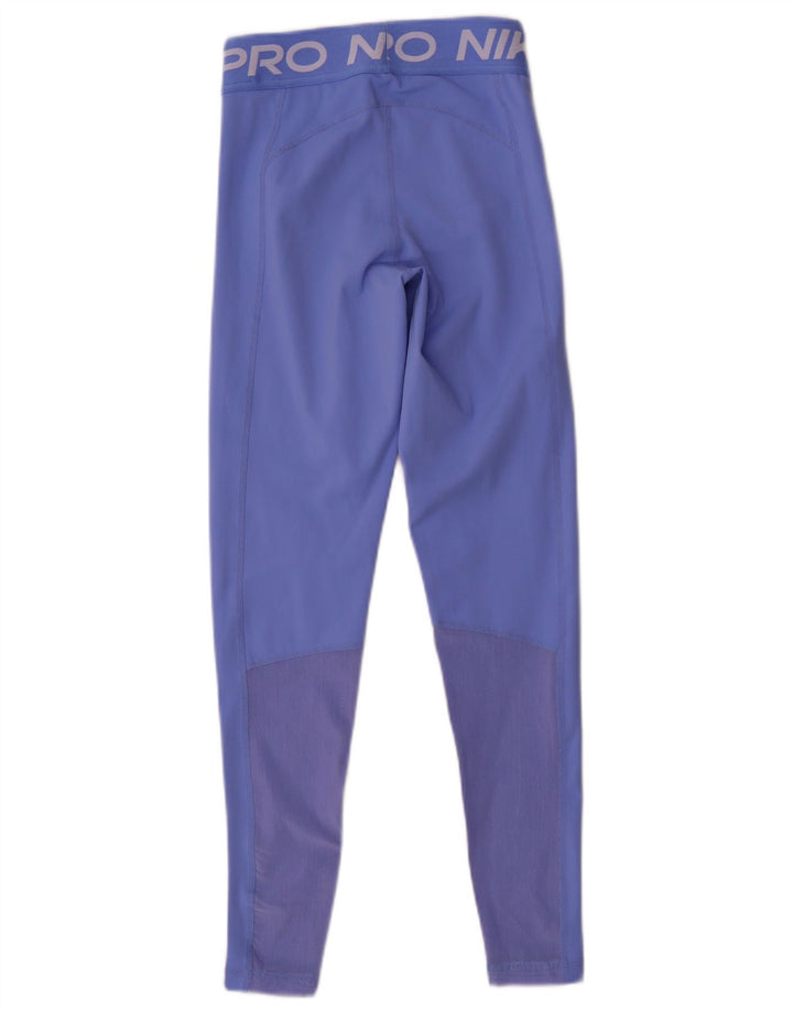 NIKE Womens Dri Fit Graphic Leggings UK 6 XS  Blue Polyester