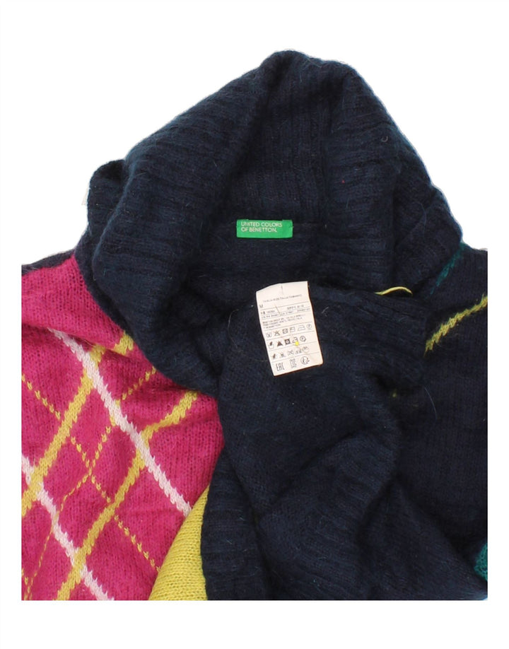 BENETTON Womens Roll Neck Jumper Sweater UK 14 Medium Navy Blue