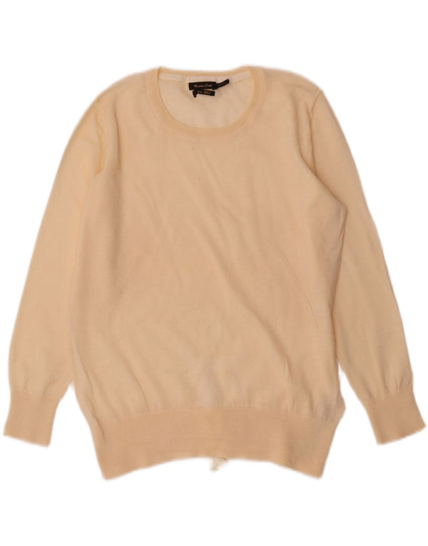 Massimo Dutti Womens Crew Neck Jumper Sweater UK 12 Medium Beige Wool