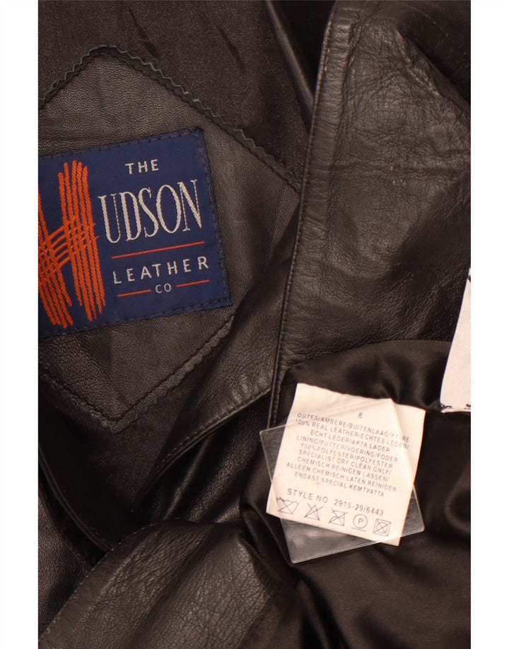 HUDSON Womens Leather Coat US 8 Medium Black Leather