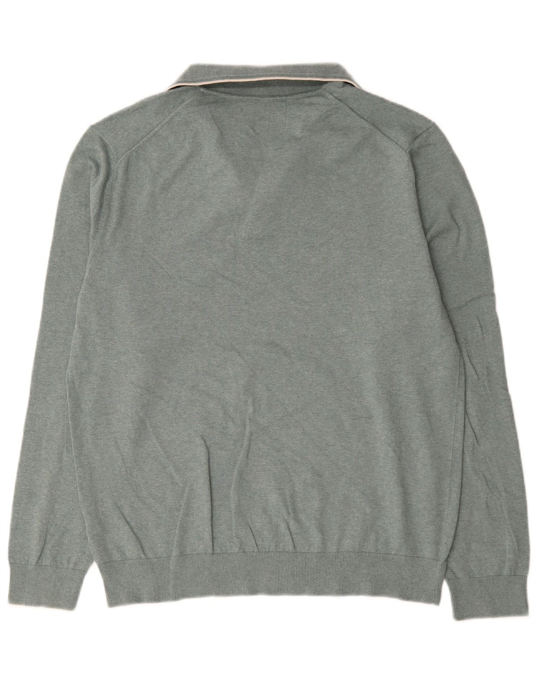 Marks & Spencer Mens Polo Neck Jumper Sweater Large Green Cotton