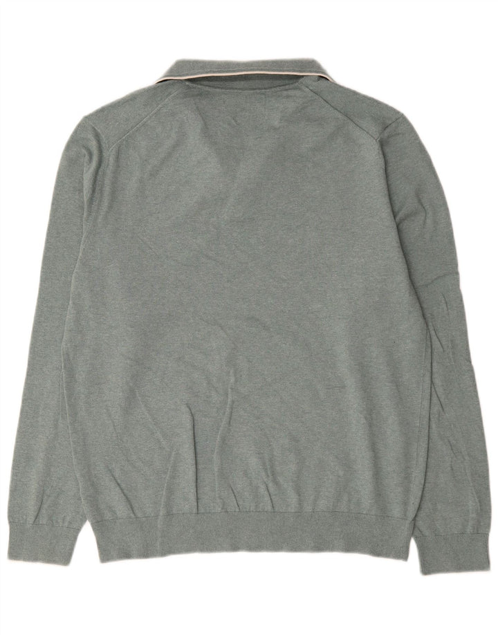 Marks & Spencer Mens Polo Neck Jumper Sweater Large Green Cotton
