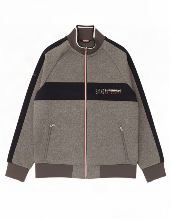 Superdry Mens Graphic Tracksuit Top Jacket 2XL Grey Colourblock Polyester