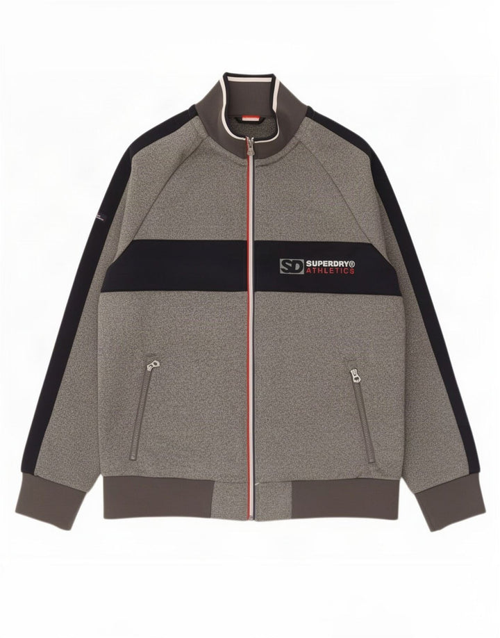 Superdry Mens Graphic Tracksuit Top Jacket 2XL Grey Colourblock Polyester