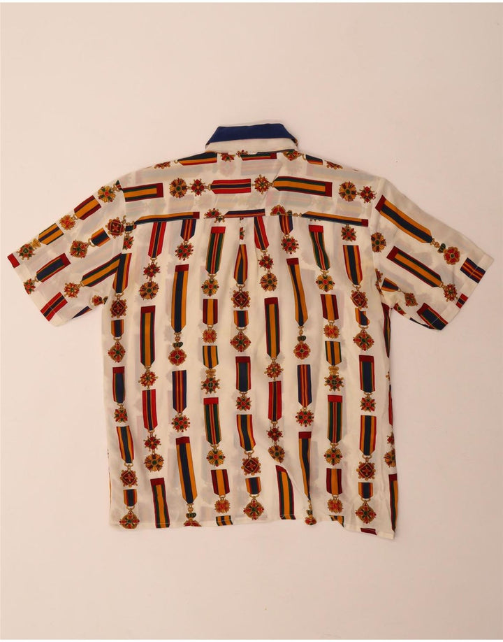 Vintage Womens Abstract Pattern Shirt Blouse UK 14 Medium White Colourblock