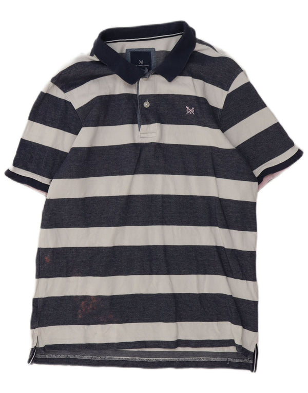 Crew Clothing Mens Polo Shirt Large Navy Blue Striped Cotton