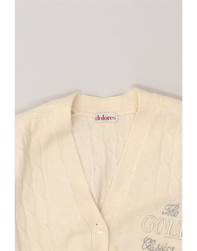 DOLORES Womens Longline Graphic Cardigan Sweater UK 16 Large Beige Wool Vintage Dolores and Second-Hand Dolores from Messina Hembry 