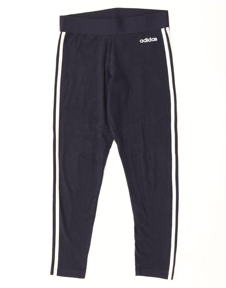 Adidas Womens Leggings UK 12/14 Medium  Navy Blue Cotton