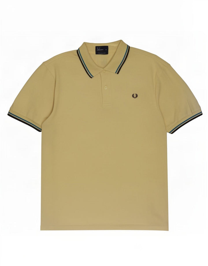 Fred Perry Mens Polo Shirt XL Yellow Striped Cotton