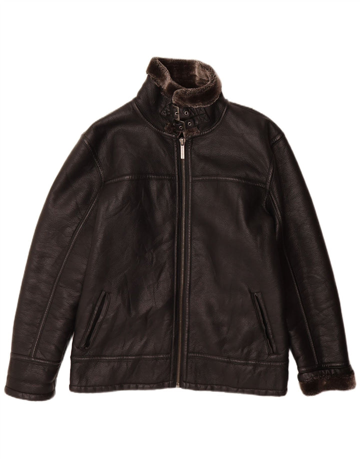 Vintage Mens Shearling Jacket UK 38 Medium Black