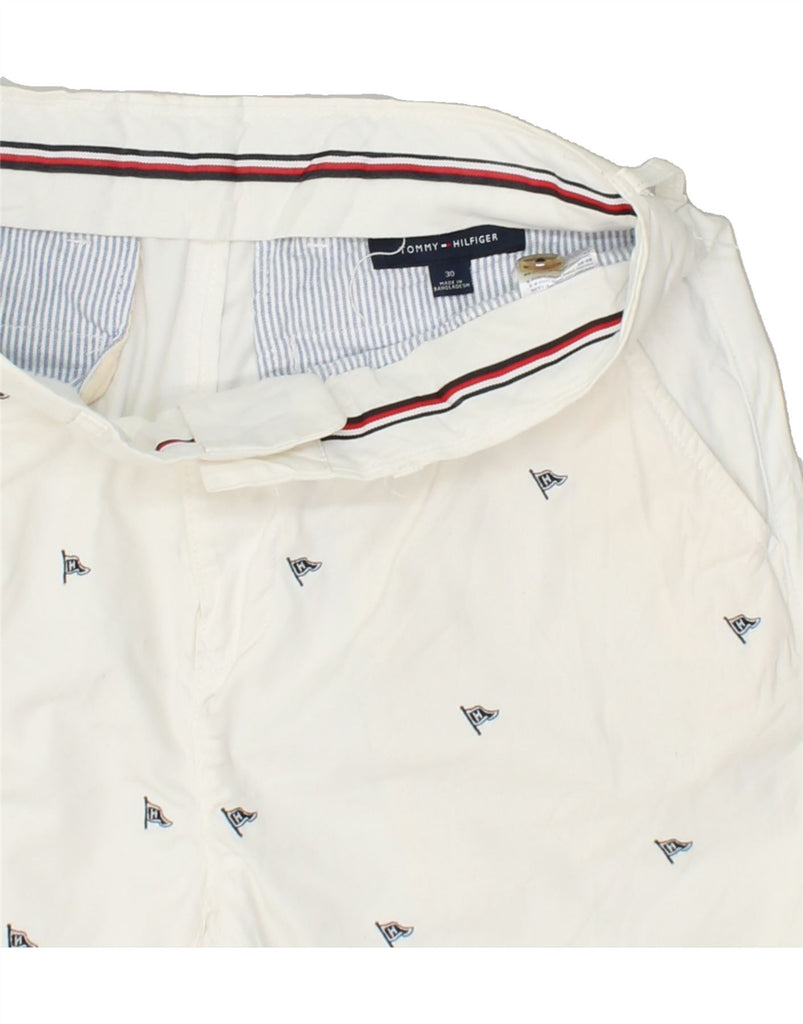 TOMMY HILFIGER Mens Graphic Chino Shorts W30 Medium White Spotted Cotton Vintage Tommy Hilfiger and Second-Hand Tommy Hilfiger from Messina Hembry 