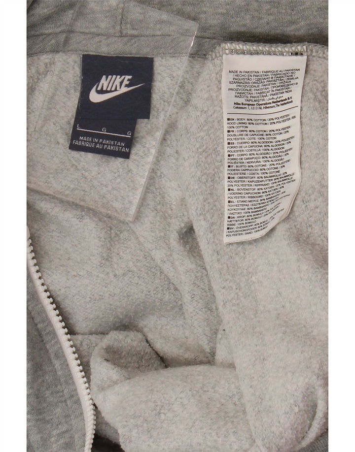 NIKE Womens Zip Hoodie Sweater UK 16 Large Grey Cotton