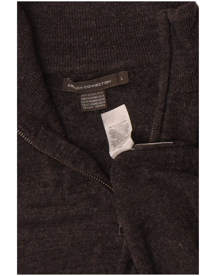 French Connection Mens Zip Neck Jumper Sweater Large Grey Flecked Acrylic