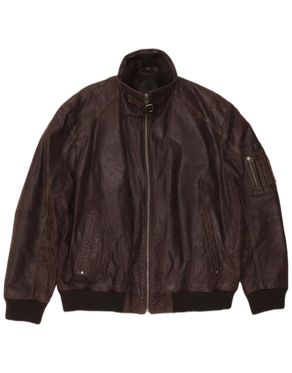 VINTAGE Mens Leather Jacket IT 56 3XL Brown Leather