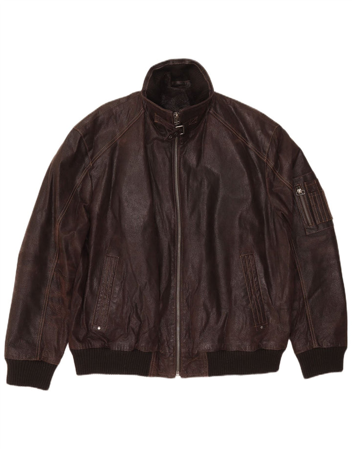 VINTAGE Mens Leather Jacket IT 56 3XL Brown Leather