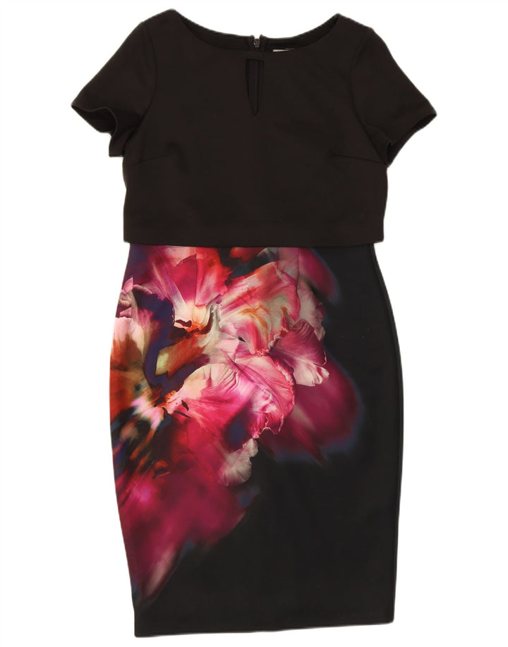 COAST Womens Sheath Dress UK 14 Medium Black Floral Polyester